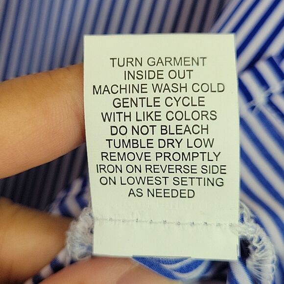 Notations Blue White Striped Long Sleeve Button Down Blouse size L Roll Tab NWT - Picture 12 of 12